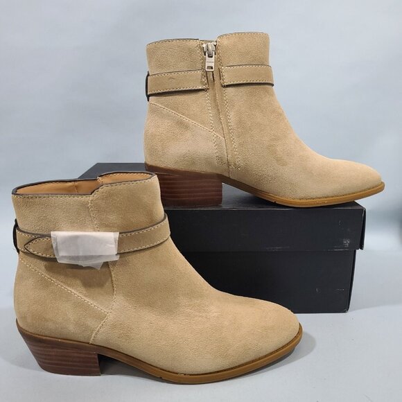 Coach Dylan Oat Suede Block Heel Ankle Boots Womens Size 5.5B NIB MSRP $195 - Picture 1 of 11